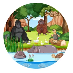 Forest in round shape with wild animals © blueringmedia