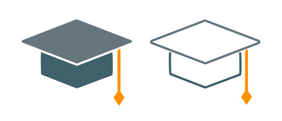 Square academic cap icon set. Graduation symbols. Vector.