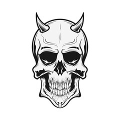 Skull in vintage black and white. Flat vector illustration.