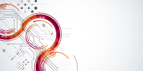 Abstract technology concept. Circuit board, high computer color background. Vector illustration with space for content, web - template, business tech presentation.