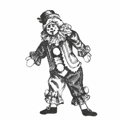 Fototapeta na wymiar Retro clown doll. Doodle sketch. Vintage vector illustration.