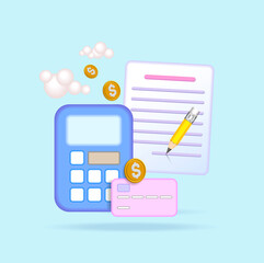 Payment of the bill with a credit card. Online financial concept. 3d illustration.