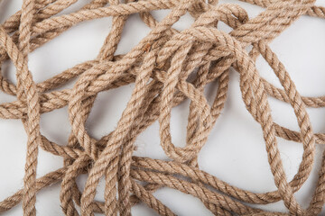 Natural fiber rope on a white background.