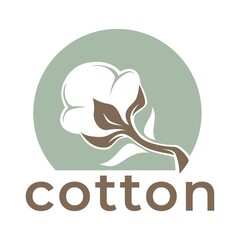 Cotton isolated icons pure and organic product vector textile industry field plant emblem - obrazy, fototapety, plakaty