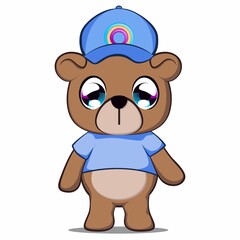 vector illustration of cute bear cartoon mascot dressed up wearing a baseball cap