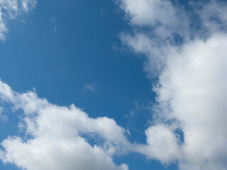 A photo of a blue sky and clouds taken on a sunny summer day