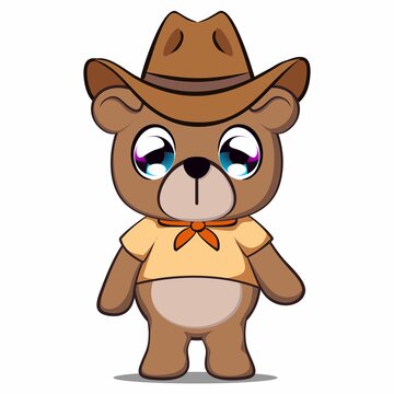 cute bear cartoon mascot vector illustration dressed up in a cowboy style