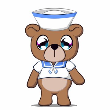 cute bear cartoon mascot vector illustration dressed up in a navy style