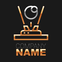 Line Hologram icon isolated on black background. Global communication technology. Colorful outline concept. Vector