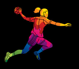 Fototapeta na wymiar Handball Sport Female Player Action Cartoon Graphic Vector