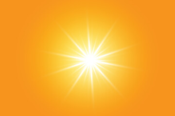 Warm sun on a yellow background. Leto.bliki solar rays.Оrange yellow background.