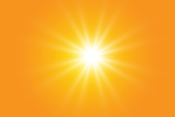 Obraz premium Warm sun on a yellow background. Leto.bliki solar rays.Оrange yellow background.