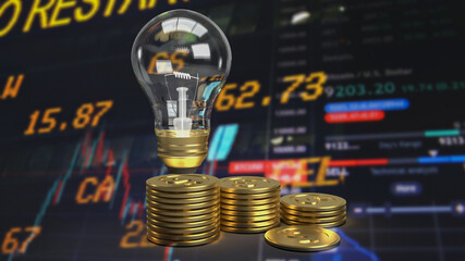The light bulb and gold coins  for business concept 3d rendering