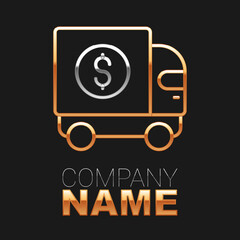 Line Armored truck icon isolated on black background. Colorful outline concept. Vector