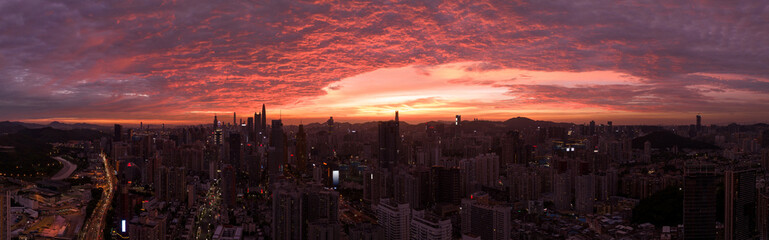 Fototapeta premium Aerial view of landscape at night in shenzhen city, China