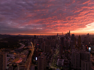 Fototapeta premium Aerial view of landscape at night in shenzhen city, China