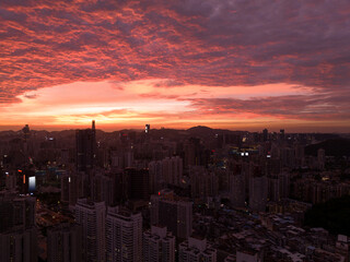 Fototapeta premium Aerial view of landscape at night in shenzhen city, China