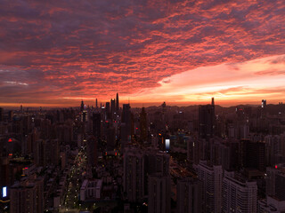 Fototapeta premium Aerial view of landscape at night in shenzhen city, China