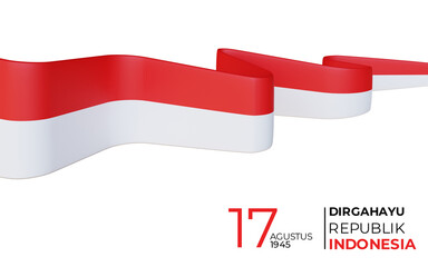 17 August 1945, Happy Indonesia Independent Day. Template of greeting card, banner with lettering of Happy Independent Day Waving Indonesia flags isolated on white background. 