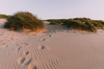Footprints on sand at beach