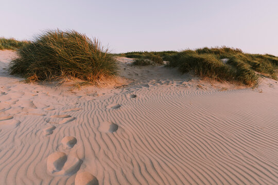 Footprints on sand at beach