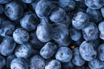 Image of blueberries from above, close up.