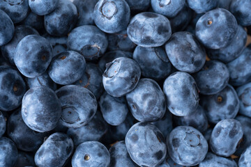 Image of blueberries from above, close up.