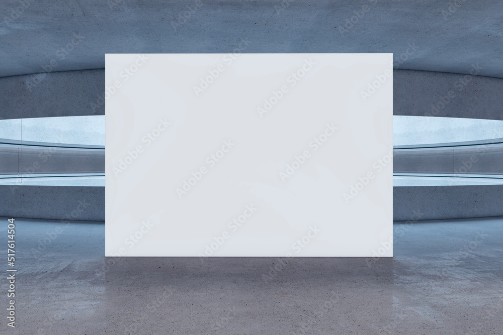 Poster Modern futuristic light round cylindrical interior with empty white mock up poster and structure curve. 3D Rendering.