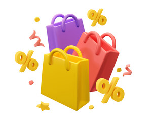 3d shopping bag icon. Vector render discount illustration. Sale concept - 517615154