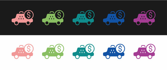 Set Taximeter device icon isolated on black and white background. Measurement appliance for passenger fare in taxi car. Vector