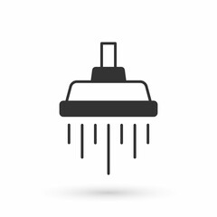 Grey Shower head with water drops flowing icon isolated on white background. Vector