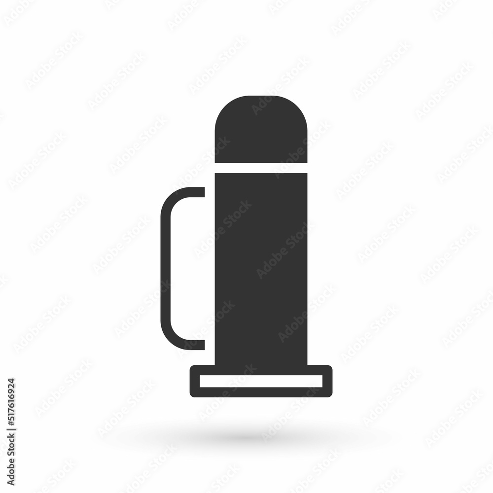 Poster Grey Thermos container icon isolated on white background. Thermo flask icon. Camping and hiking equipment. Vector