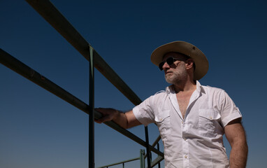 Adult man in cowboy hat in fields. Castilla y Leon, Spain