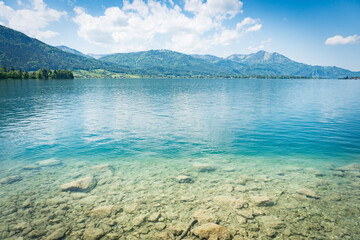 Lake Wolfgangsee in Salzkammergut. Crystal clear water in the Austrian Alps.