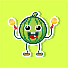 a watermelon character playing music