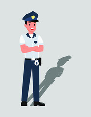 Pair character policeman standing isolated on white, flat vector illustration.
