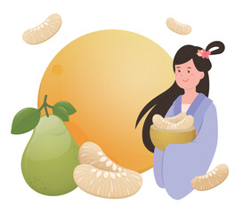 Fairy and pomelo in Mid-Autumn Festival, Chinese legend, Asian traditional festival