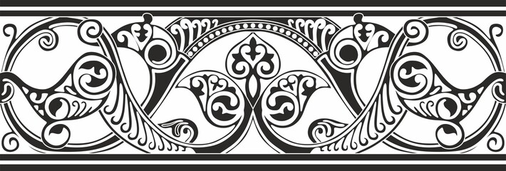 Vector monochrome seamless oriental national ornament. Endless ethnic floral border, arab peoples frame. Persian painting.