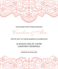 Luxury wedding invitation background with lace pattern. Wedding invitation template. Modern design. Vector illustration