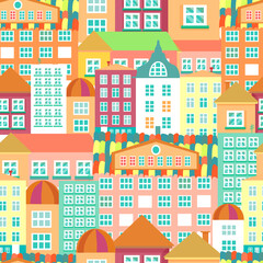 Seamless pattern urban colorful houses. Vector illustration