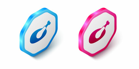 Isometric Roasted turkey or chicken icon isolated on white background. Hexagon button. Vector