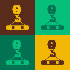 Pop art Crane hook icon isolated on color background. Industrial hook icon. Vector