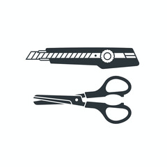 illustration of cutter and scissor, cutting tool, vector art.