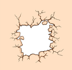 Hole in the wall in the plaster. Vector illustration