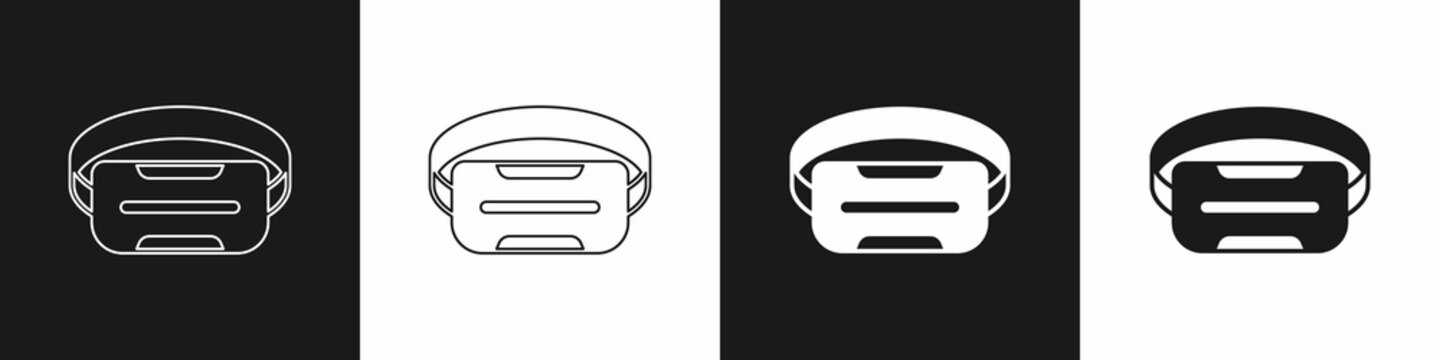 Set Virtual Reality Glasses Icon Isolated On Black And White Background. Stereoscopic 3d Vr Mask. Optical Head Mounted Display. Vector