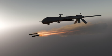 Military combat drone UAV launching missiles