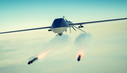 Military combat drone UAV launching missiles