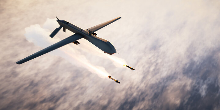 Military combat drone UAV launching missiles