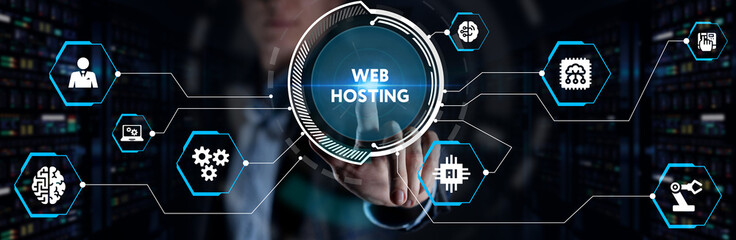Web Hosting. The activity of providing storage space and access for websites. Business, modern...