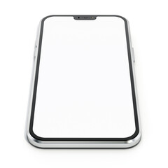 Smartphone with white screen isolated on white background. 3D illustration